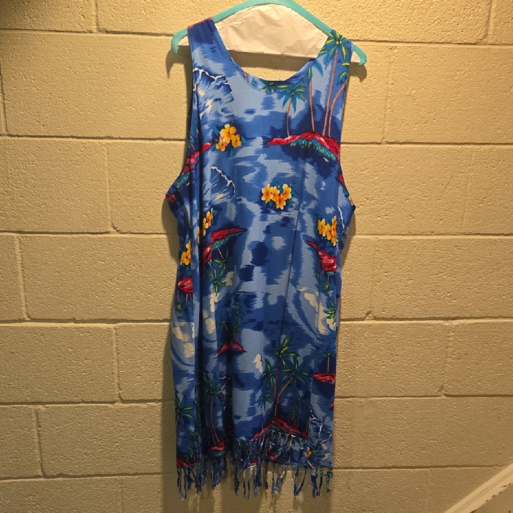 Ingear Blue Tropical Print Dress Swimsuit Coverup